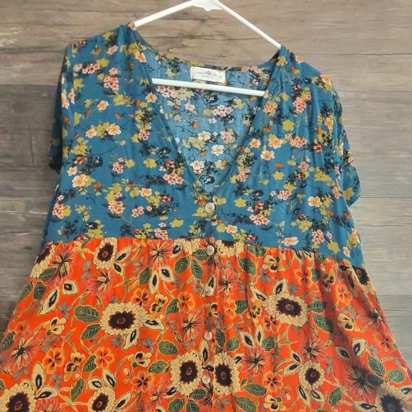 NATURAL LIFE Blue and Orange Floral Maxi Dress - Picture 3 of 11